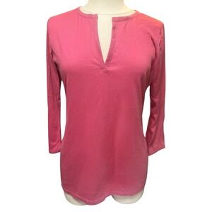 Vtg Y2K Victoria's Secret Split Neck 3/4 Sleeve Mauve Pink Shirt XL Coquette